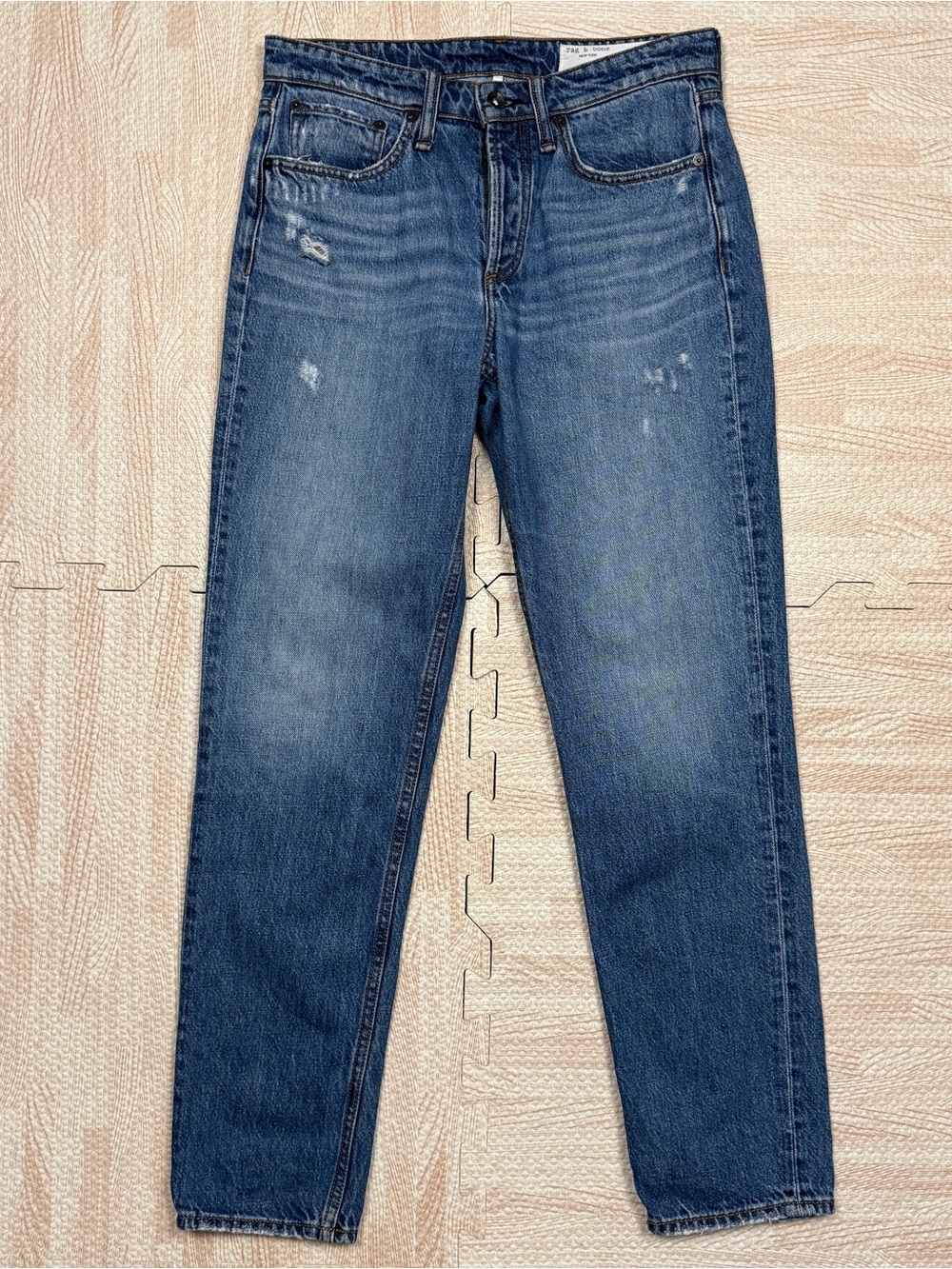Rag & Bone Rosa Mid Rise Boyfriend Button Fly Cropped Blue Jeans Women's Size 25